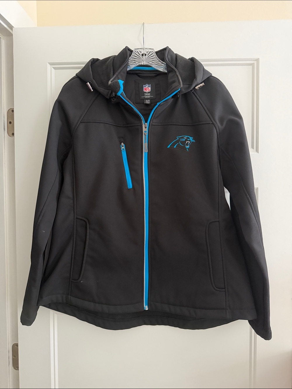 NFL ladies Black Jacket with Blue Trim and Carolina Panthers Logo